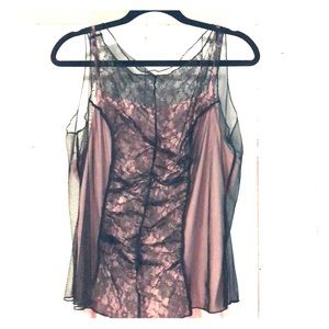 🌺Black lace on pink blouse